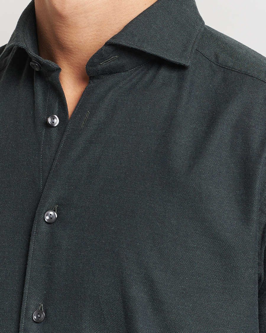 Men | Shirts | Eton | Slim Fit Twill Flannel Shirt Dark Green