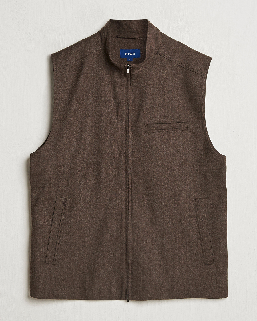Men | Coats & Jackets | Eton | Wool Flannel Vest Dark Brown