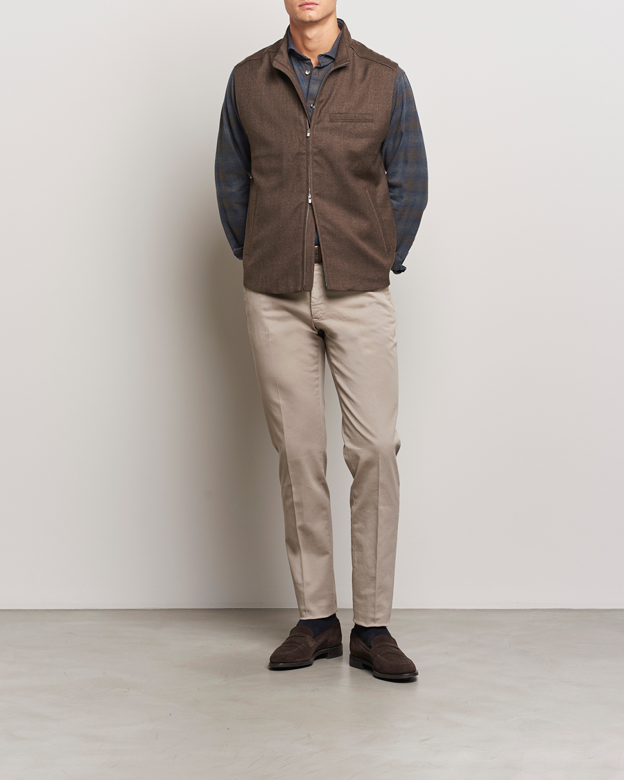 Men | Coats & Jackets | Eton | Wool Flannel Vest Dark Brown