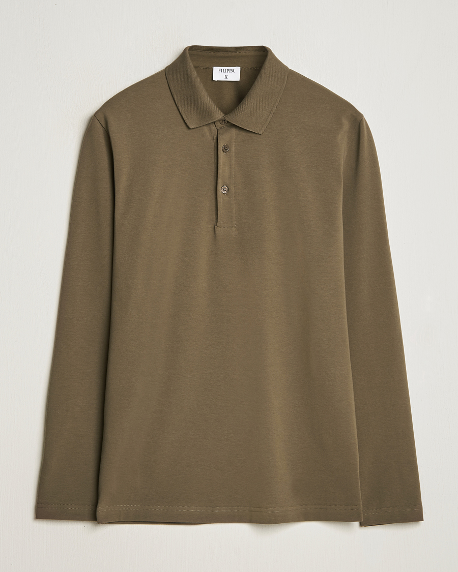 Men | Sweaters & Knitwear | Filippa K | Luke Lycra Poloshirt Dark Sage