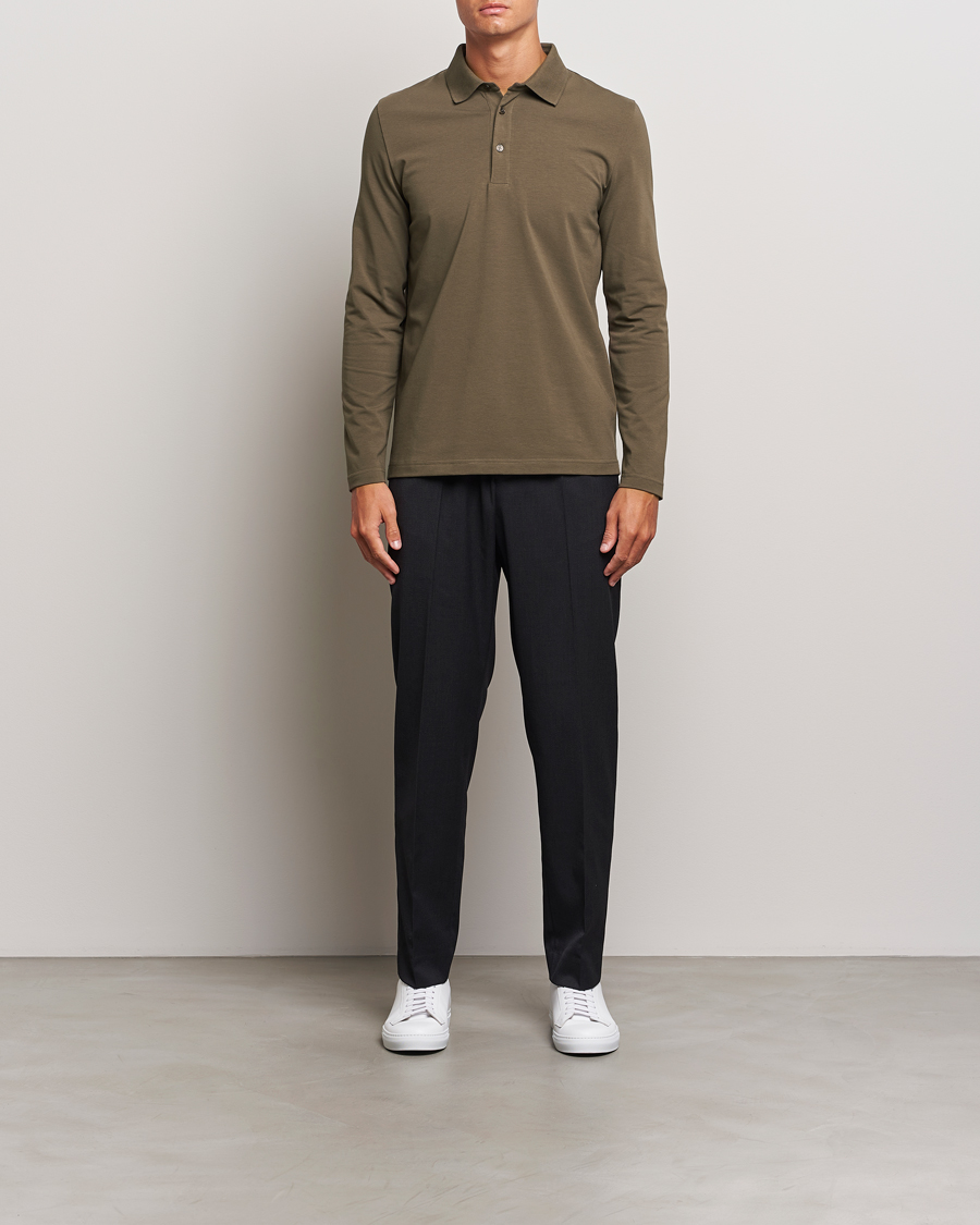 Men | Sweaters & Knitwear | Filippa K | Luke Lycra Poloshirt Dark Sage