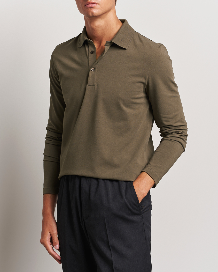 Men | Sweaters & Knitwear | Filippa K | Luke Lycra Poloshirt Dark Sage