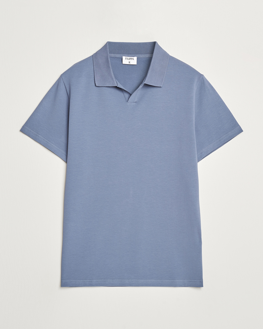 Men | Polo Shirts | Filippa K | Soft Lycra Polo T-Shirt Grey Blue