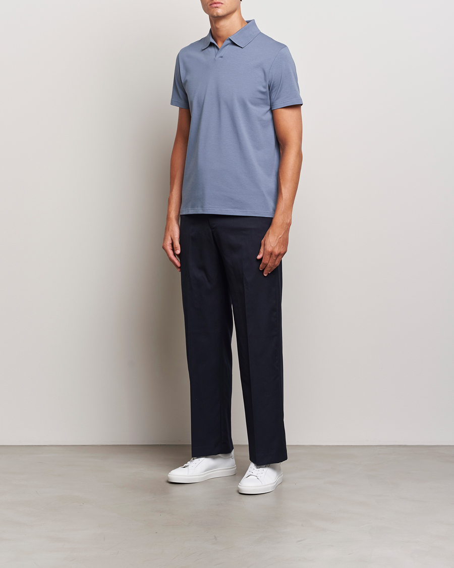 Men | Polo Shirts | Filippa K | Soft Lycra Polo T-Shirt Grey Blue