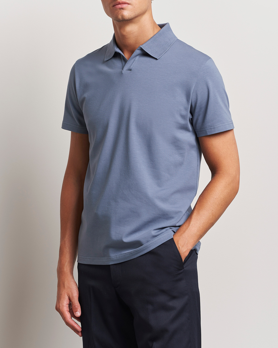 Men | Polo Shirts | Filippa K | Soft Lycra Polo T-Shirt Grey Blue