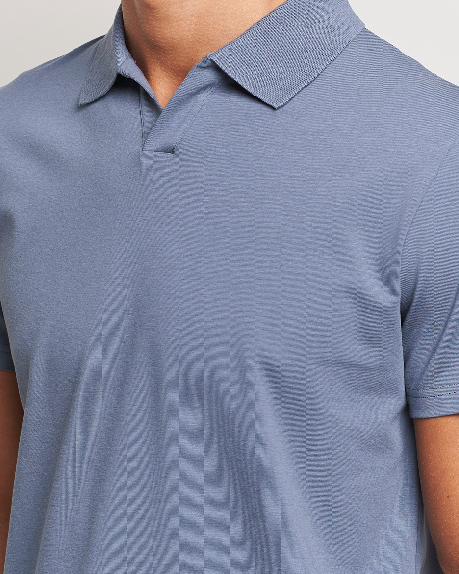 Men | Polo Shirts | Filippa K | Soft Lycra Polo T-Shirt Grey Blue