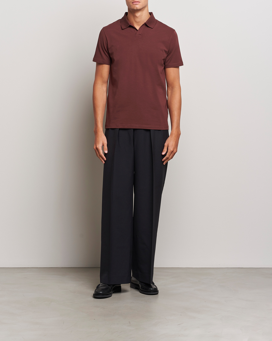 Men | Polo Shirts | Filippa K | Soft Lycra Polo T-Shirt Mahogany Brown