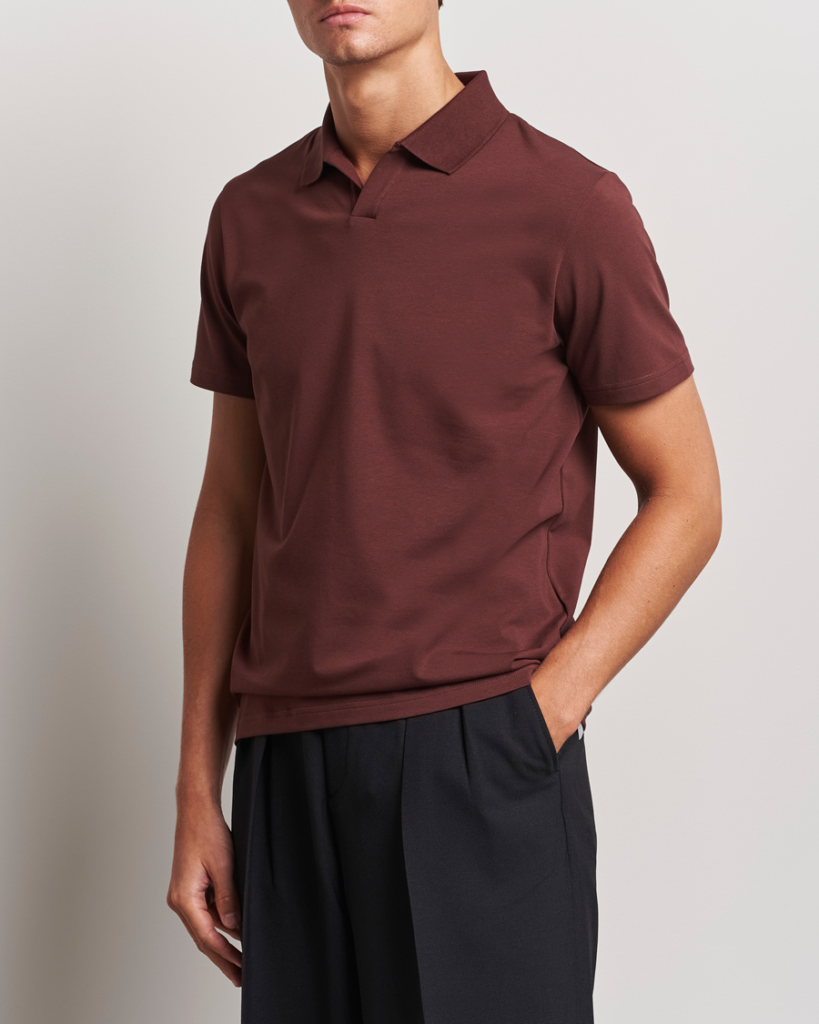 Men | Polo Shirts | Filippa K | Soft Lycra Polo T-Shirt Mahogany Brown