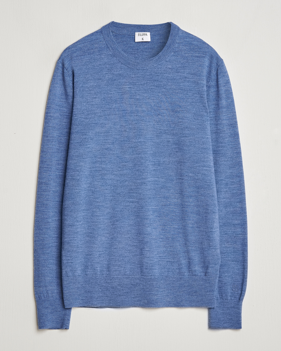 Men | Sweaters & Knitwear | Filippa K | Merino Round Neck Sweater Blue Melange