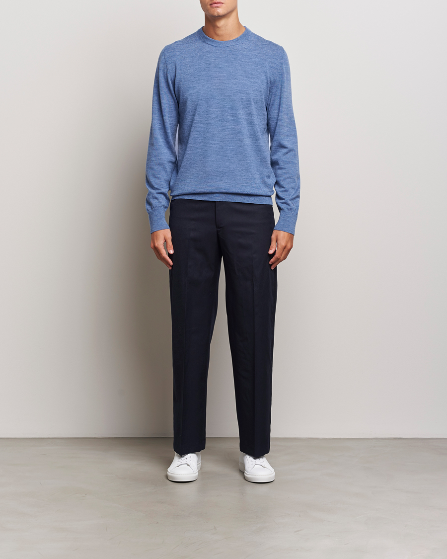 Men | Sweaters & Knitwear | Filippa K | Merino Round Neck Sweater Blue Melange