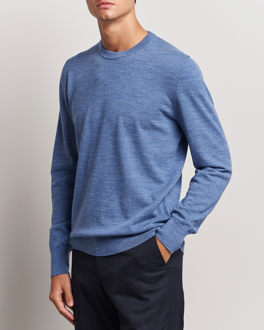 Men | Sweaters & Knitwear | Filippa K | Merino Round Neck Sweater Blue Melange