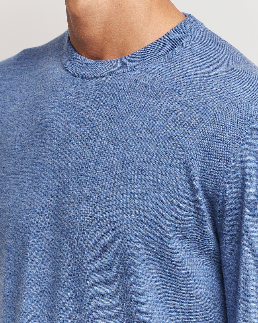 Men | Sweaters & Knitwear | Filippa K | Merino Round Neck Sweater Blue Melange