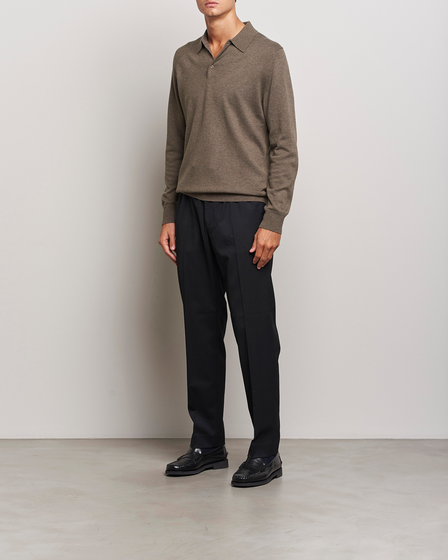 Men | Sweaters & Knitwear | Filippa K | Knitted Polo Shirt Dark Sage Melange