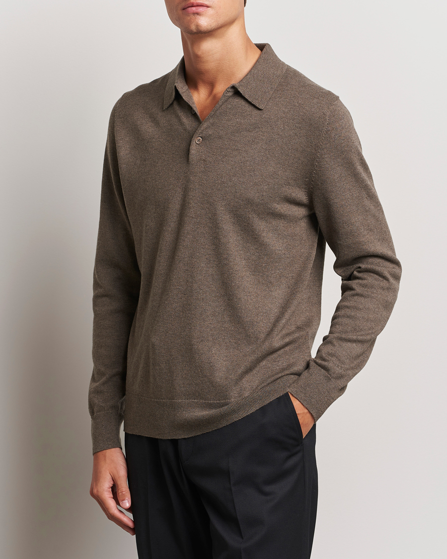 Men | Sweaters & Knitwear | Filippa K | Knitted Polo Shirt Dark Sage Melange