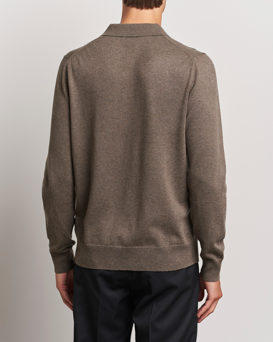 Men | Sweaters & Knitwear | Filippa K | Knitted Polo Shirt Dark Sage Melange