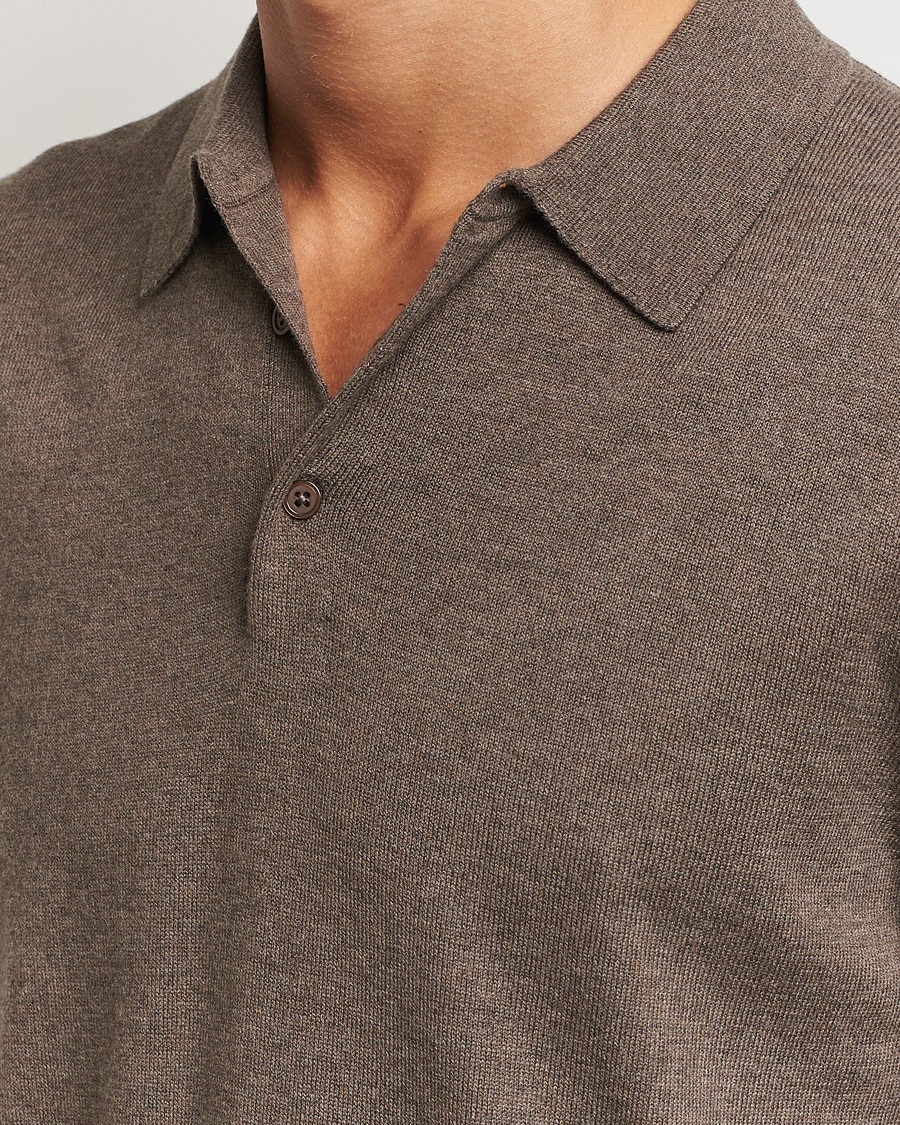 Men | Sweaters & Knitwear | Filippa K | Knitted Polo Shirt Dark Sage Melange