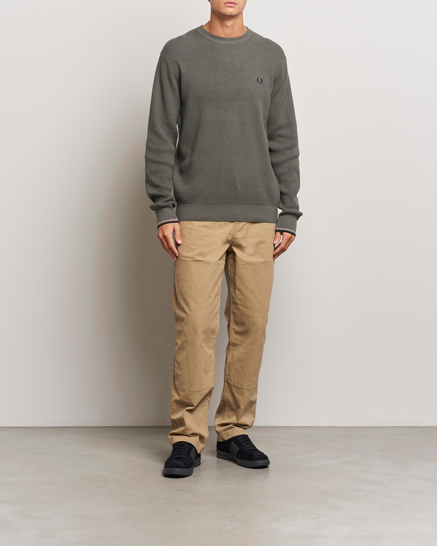 Men | Sweaters & Knitwear | Fred Perry | Waffle Stitch Jumper Field Green