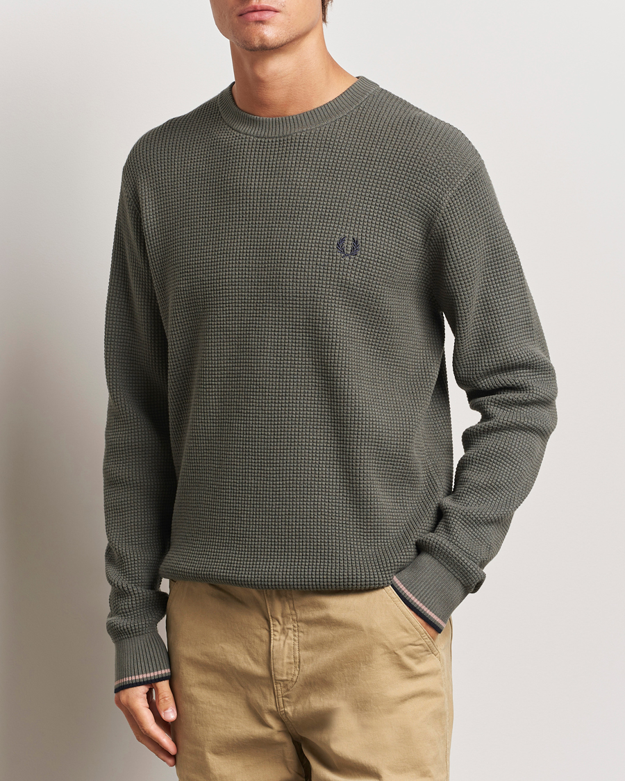 Men | Sweaters & Knitwear | Fred Perry | Waffle Stitch Jumper Field Green