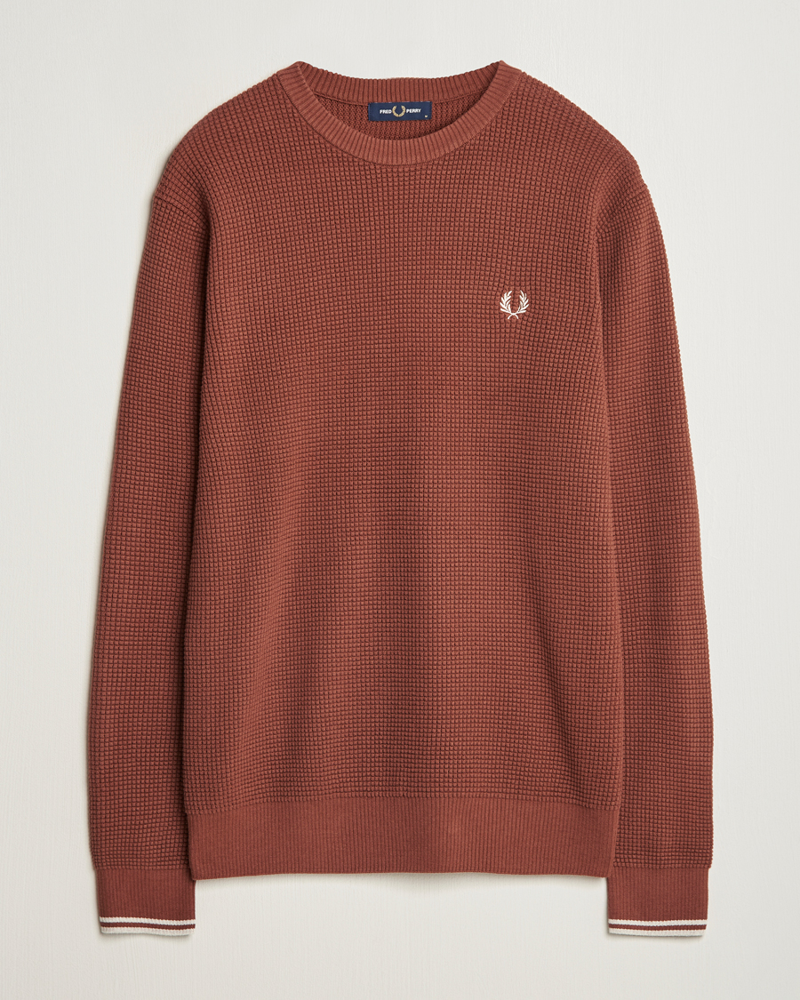 Men | Sweaters & Knitwear | Fred Perry | Waffle Stitch Jumper Whiskey Brown