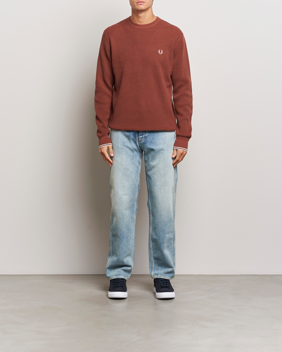 Men | Sweaters & Knitwear | Fred Perry | Waffle Stitch Jumper Whiskey Brown