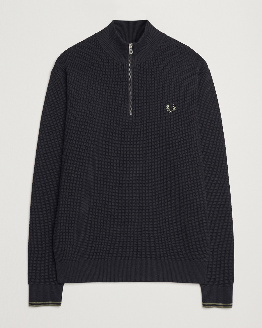 Men | Sweaters & Knitwear | Fred Perry | Waffle Stitch Half Zip Black