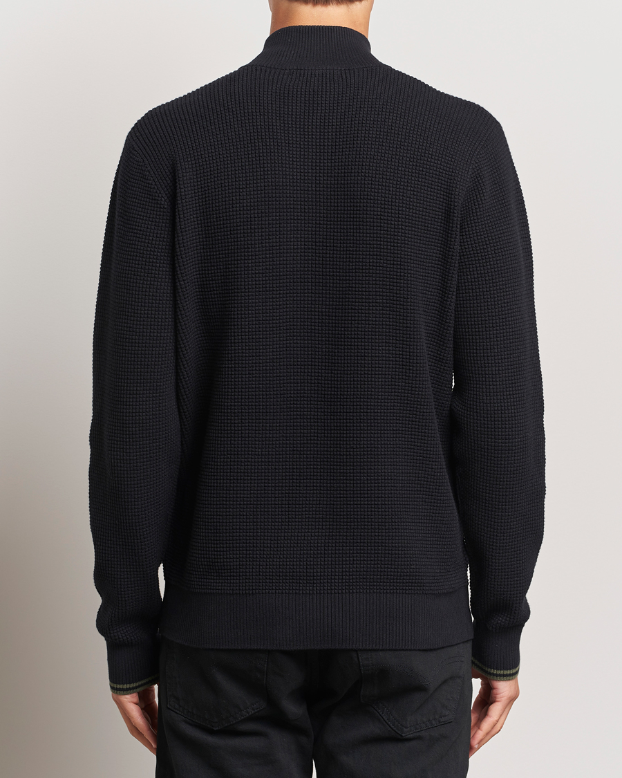 Men | Sweaters & Knitwear | Fred Perry | Waffle Stitch Half Zip Black