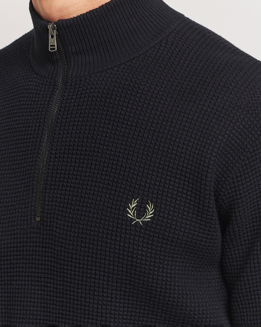 Men | Sweaters & Knitwear | Fred Perry | Waffle Stitch Half Zip Black
