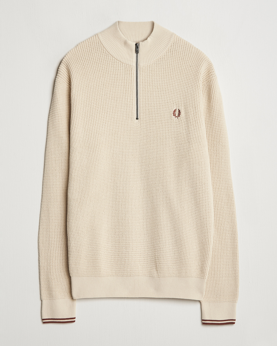 Men | Sweaters & Knitwear | Fred Perry | Waffle Stitch Half Zip Oatmeal
