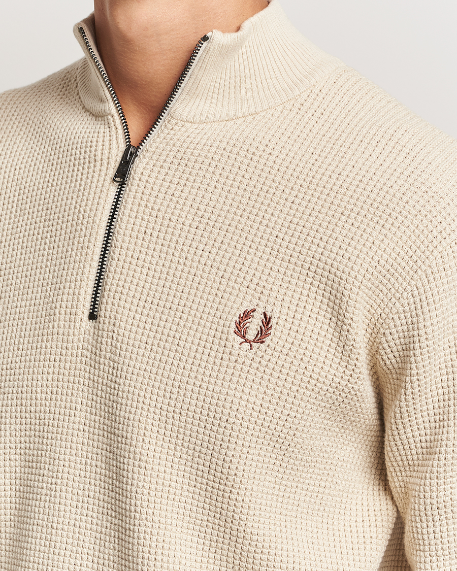 Men | Sweaters & Knitwear | Fred Perry | Waffle Stitch Half Zip Oatmeal