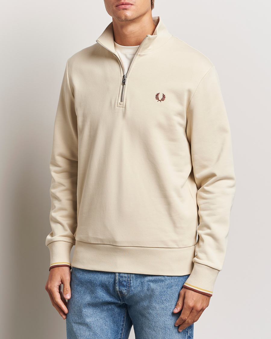 Men | Sweaters & Knitwear | Fred Perry | Half Zip Sweatshirt Oatmeal