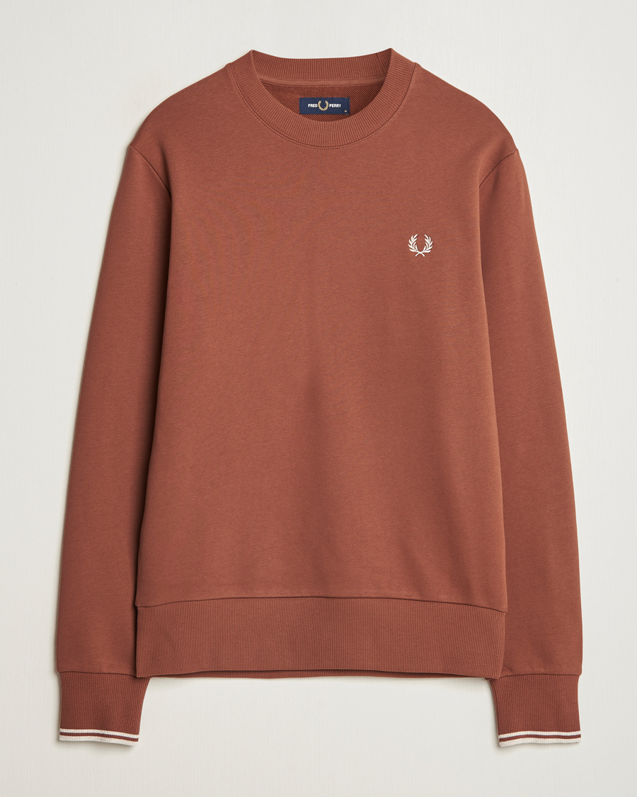 Men | Sweaters & Knitwear | Fred Perry | Crew Neck Sweatshirt Whiskey Brown