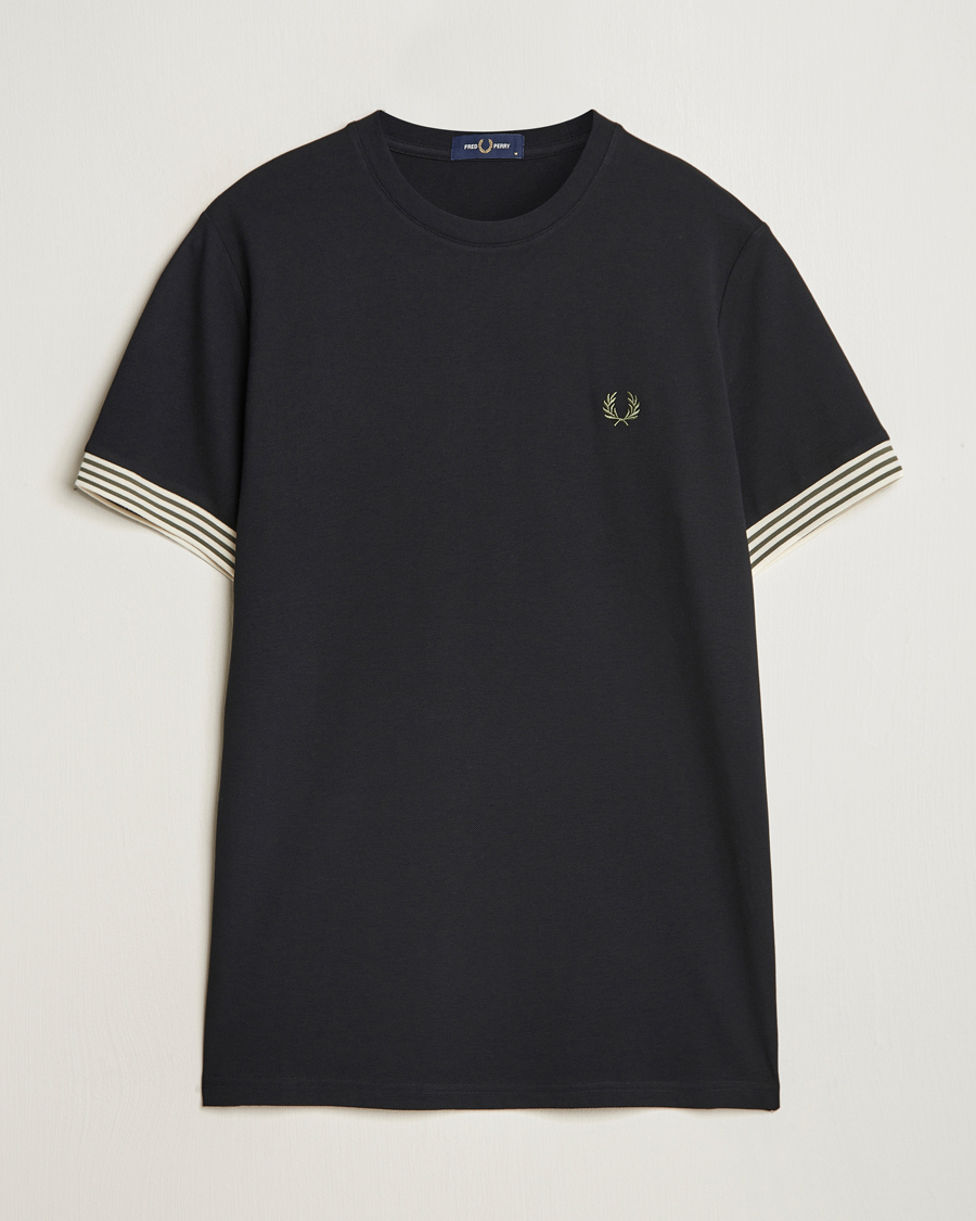 Men | T-Shirts | Fred Perry | Striped Cuff Crew Neck T-Shirt Black