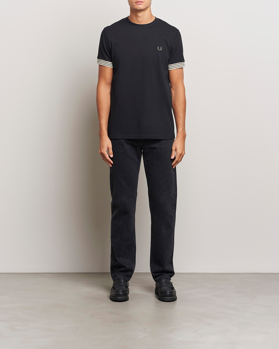 Men | T-Shirts | Fred Perry | Striped Cuff Crew Neck T-Shirt Black