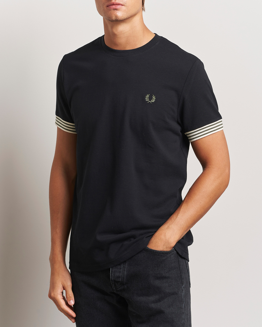 Men | T-Shirts | Fred Perry | Striped Cuff Crew Neck T-Shirt Black