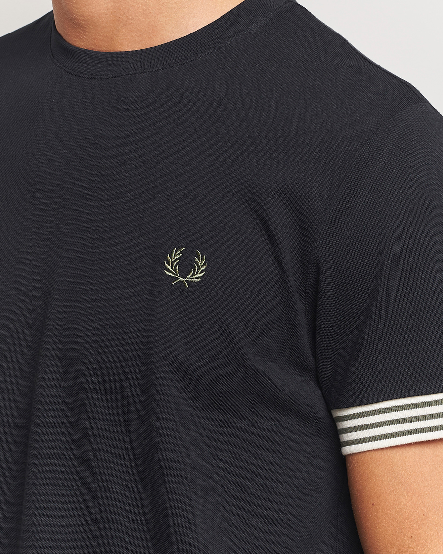 Men | T-Shirts | Fred Perry | Striped Cuff Crew Neck T-Shirt Black
