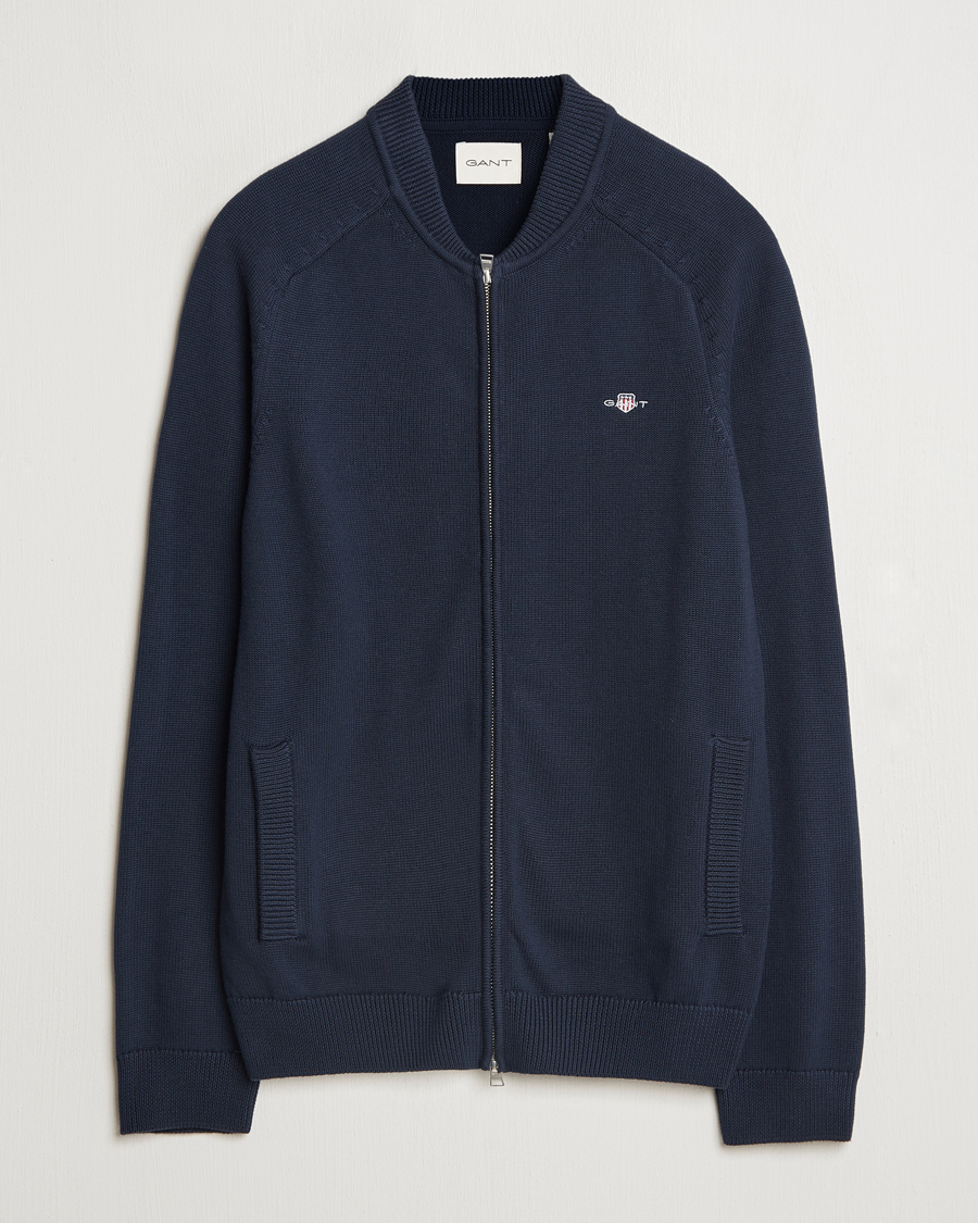 Men | Sweaters & Knitwear | GANT | Casual Cotton Bomber Cardigan Evening Blue