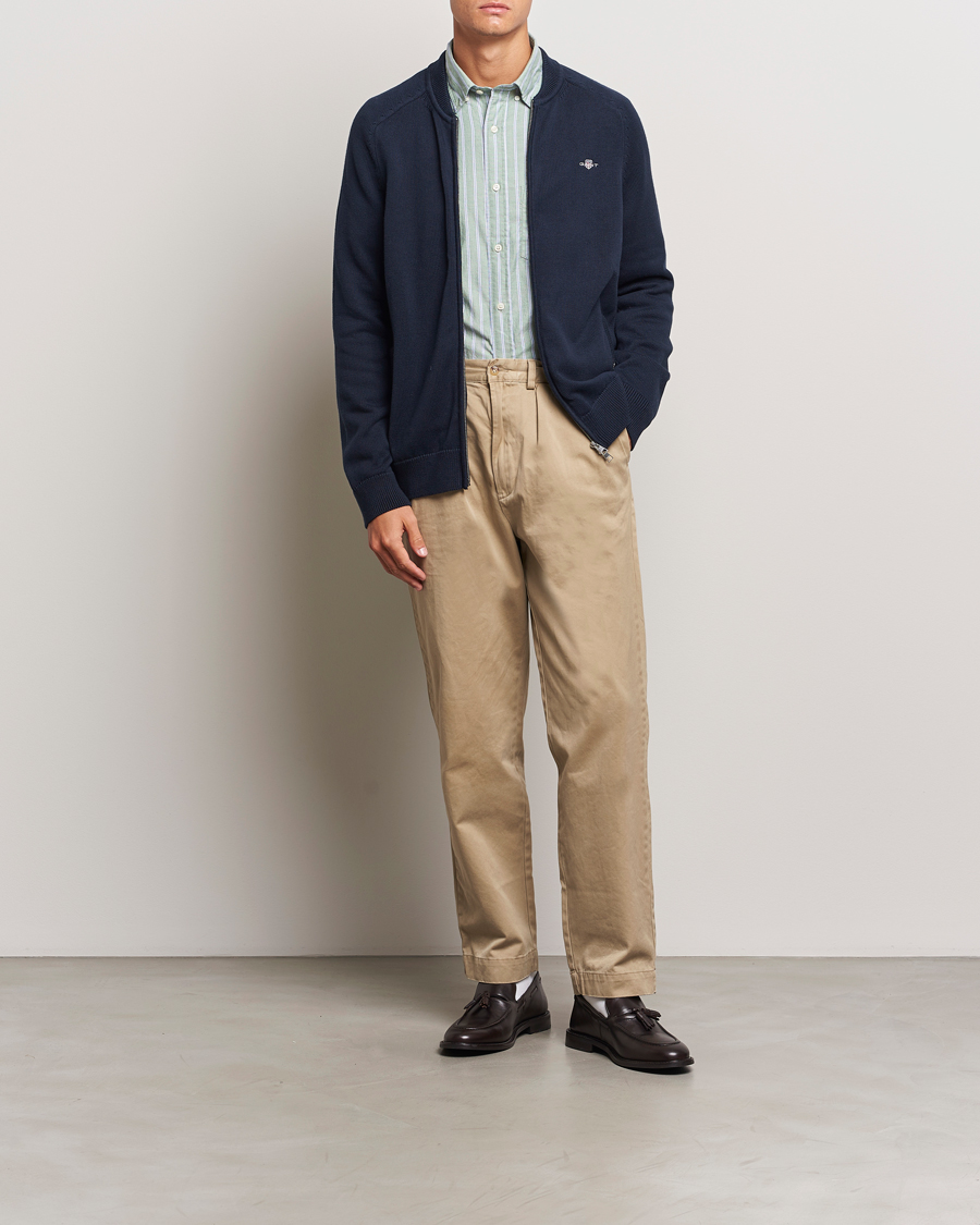 Men | Sweaters & Knitwear | GANT | Casual Cotton Bomber Cardigan Evening Blue