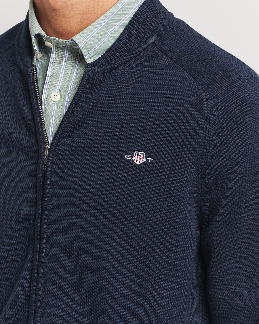 Men | Sweaters & Knitwear | GANT | Casual Cotton Bomber Cardigan Evening Blue