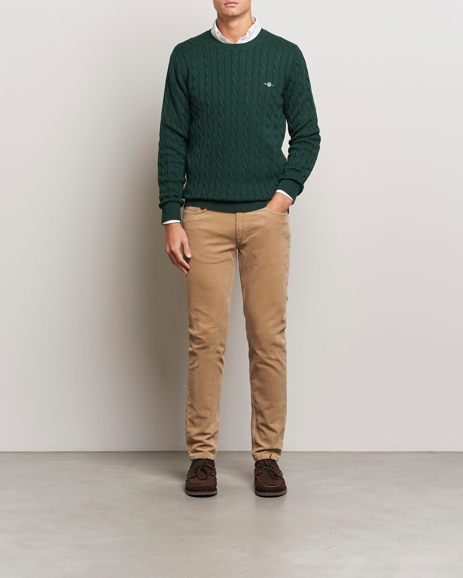 Men | Sweaters & Knitwear | GANT | Cotton Cable Crew Neck Tartan Green