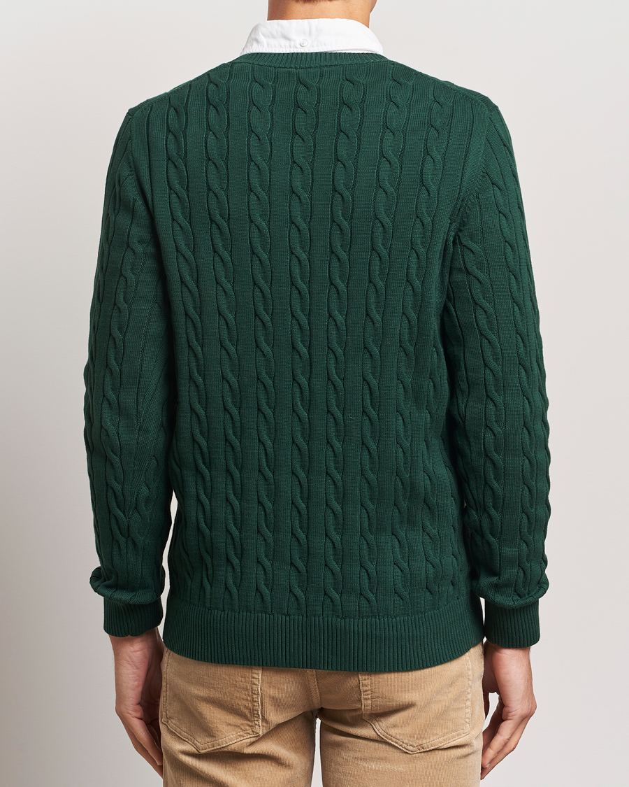 Men | Sweaters & Knitwear | GANT | Cotton Cable Crew Neck Tartan Green