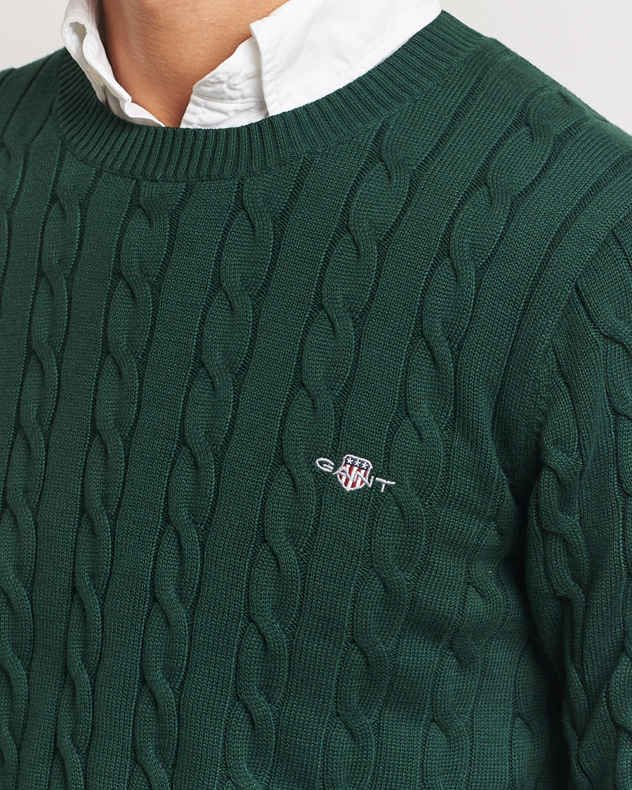 Men | Sweaters & Knitwear | GANT | Cotton Cable Crew Neck Tartan Green