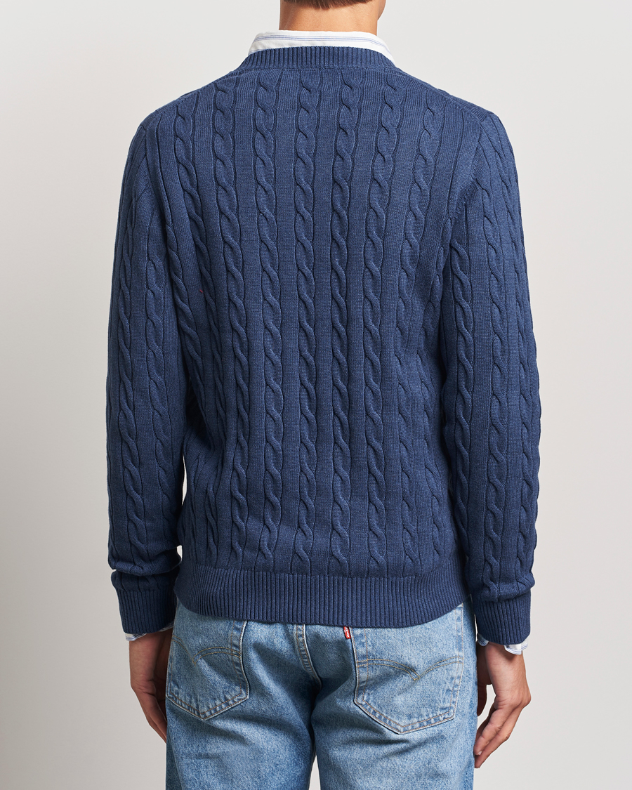 Men | Sweaters & Knitwear | GANT | Cotton Cable Crew Neck Dark Jeans Blue Melange