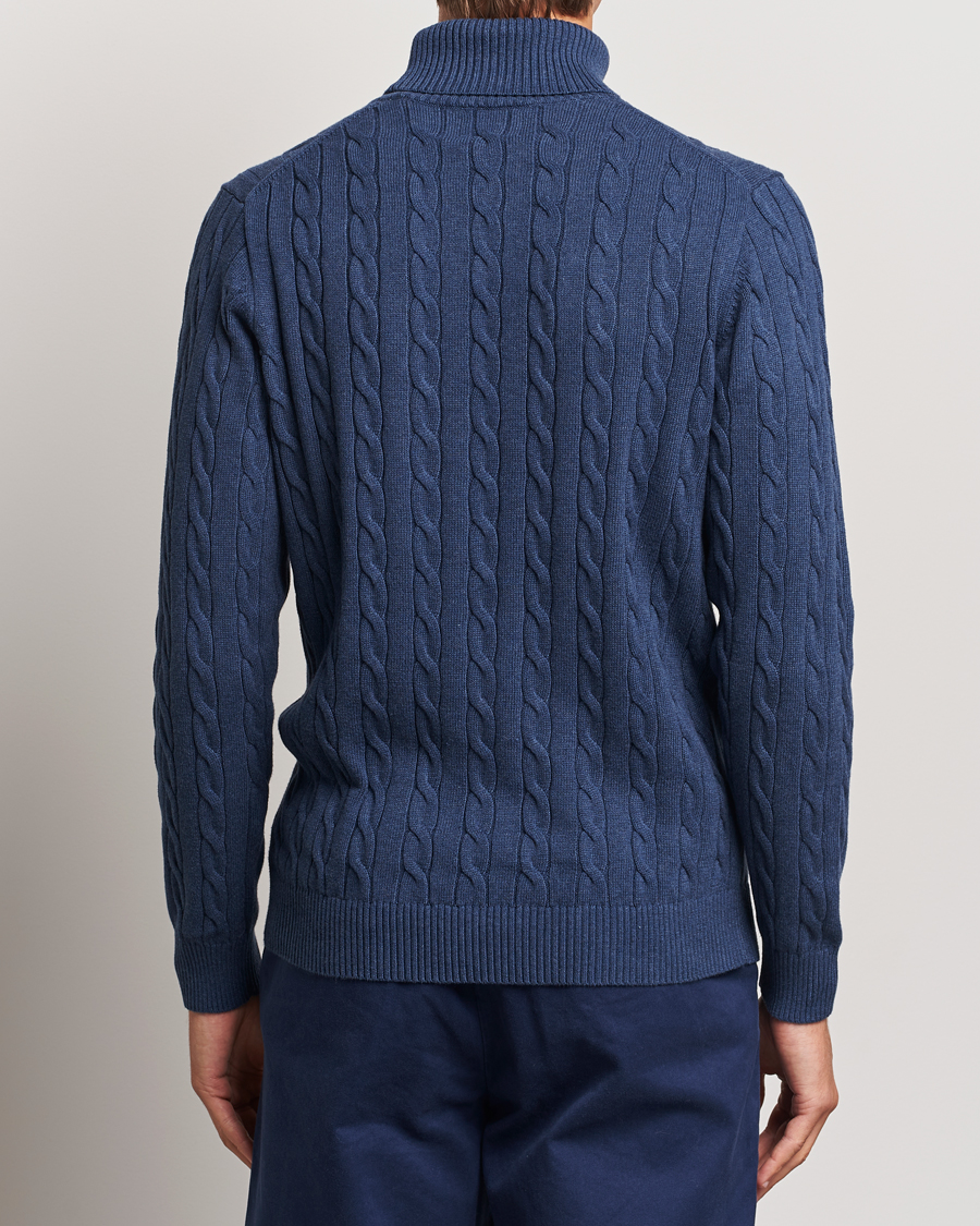 Men | Sweaters & Knitwear | GANT | Cotton Cable Turtle Neck Dark Jeans Blue Melange