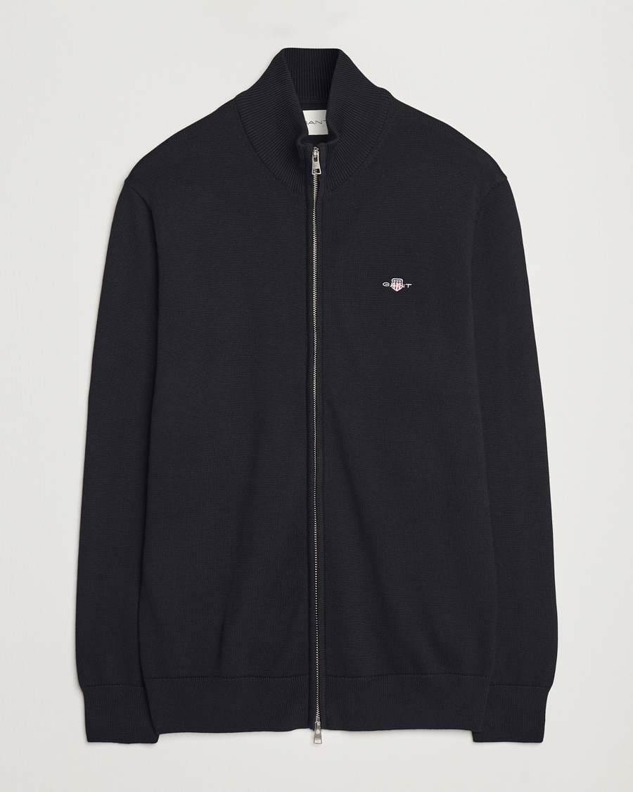 Men | Sweaters & Knitwear | Gant | Cotton Full Zip Cardigan Black