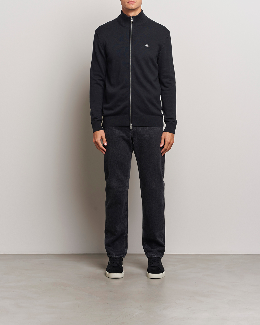 Men | Sweaters & Knitwear | Gant | Cotton Full Zip Cardigan Black