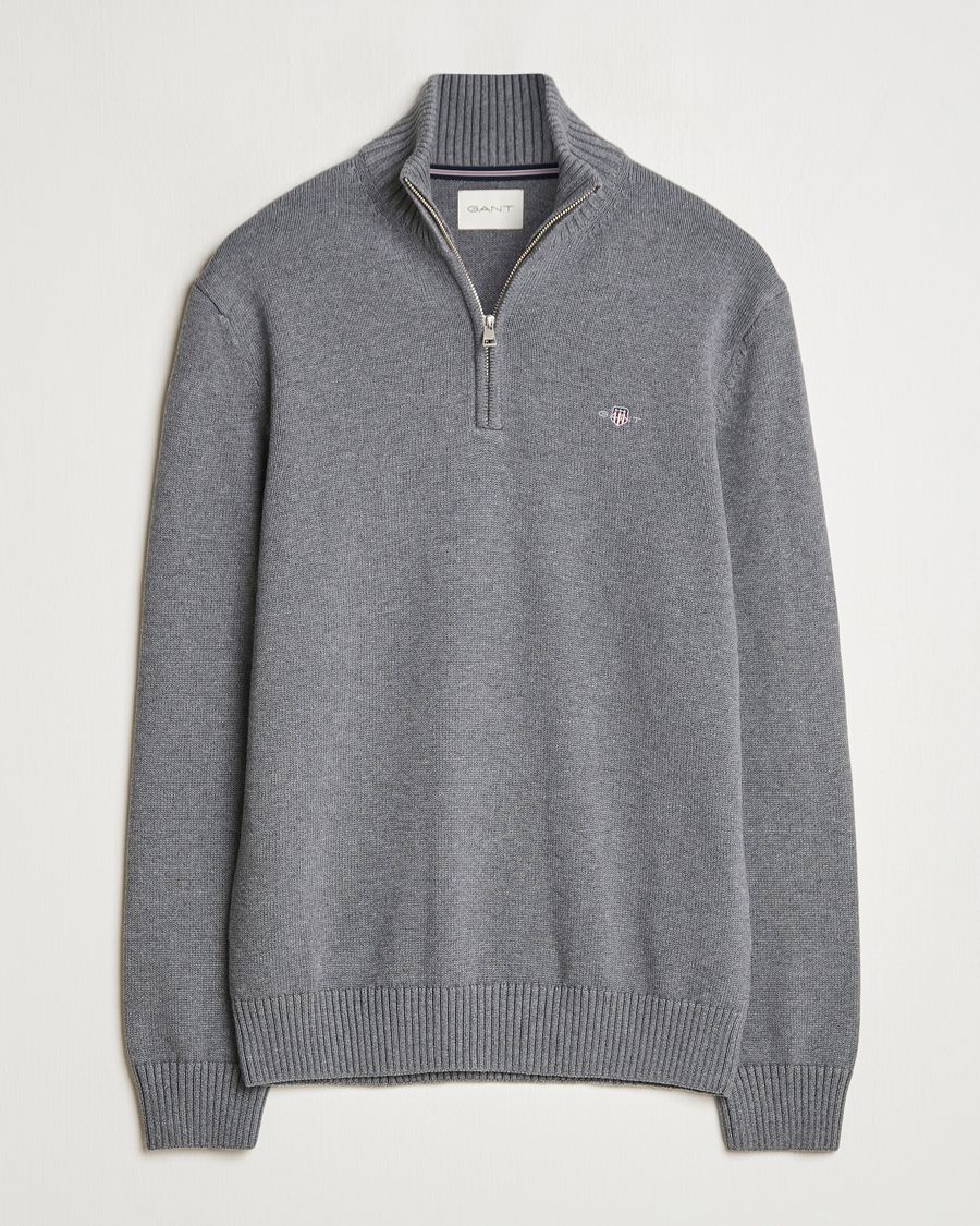 Men | Sweaters & Knitwear | GANT | Casual Cotton Half Zip Dark Grey Melange