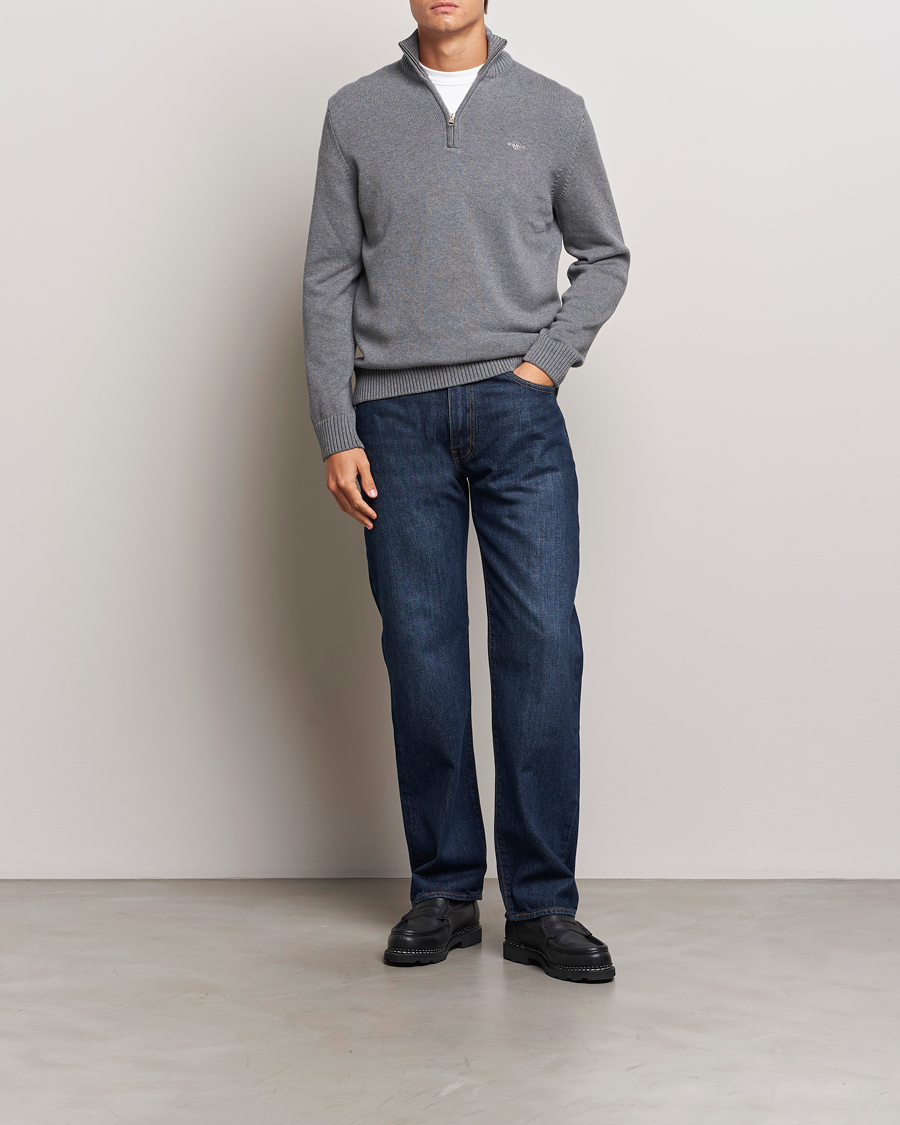 Men | Sweaters & Knitwear | GANT | Casual Cotton Half Zip Dark Grey Melange