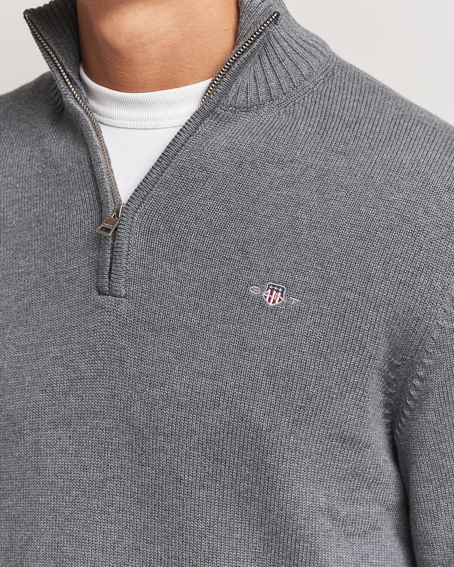 Men | Sweaters & Knitwear | GANT | Casual Cotton Half Zip Dark Grey Melange
