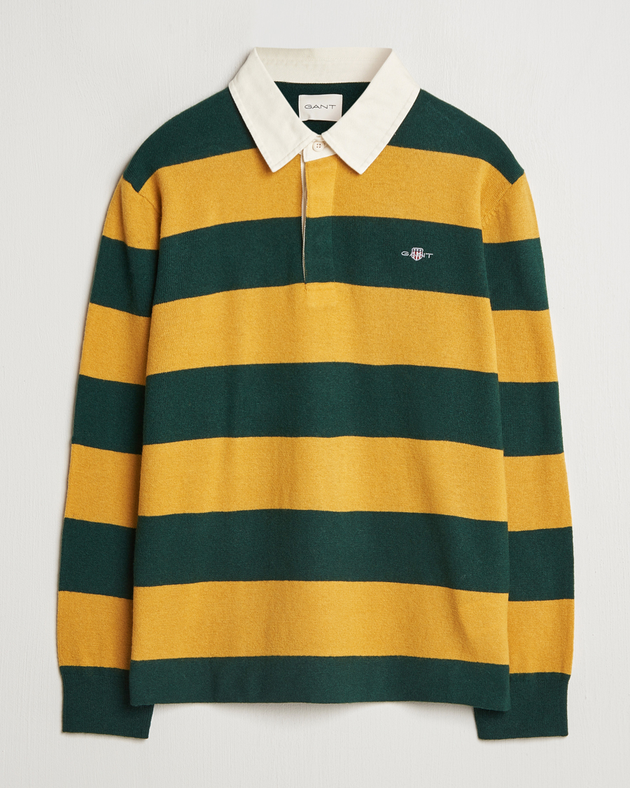 Men | Sweaters & Knitwear | GANT | Extra Fine Lambswool Striped Rugger Tartan Green
