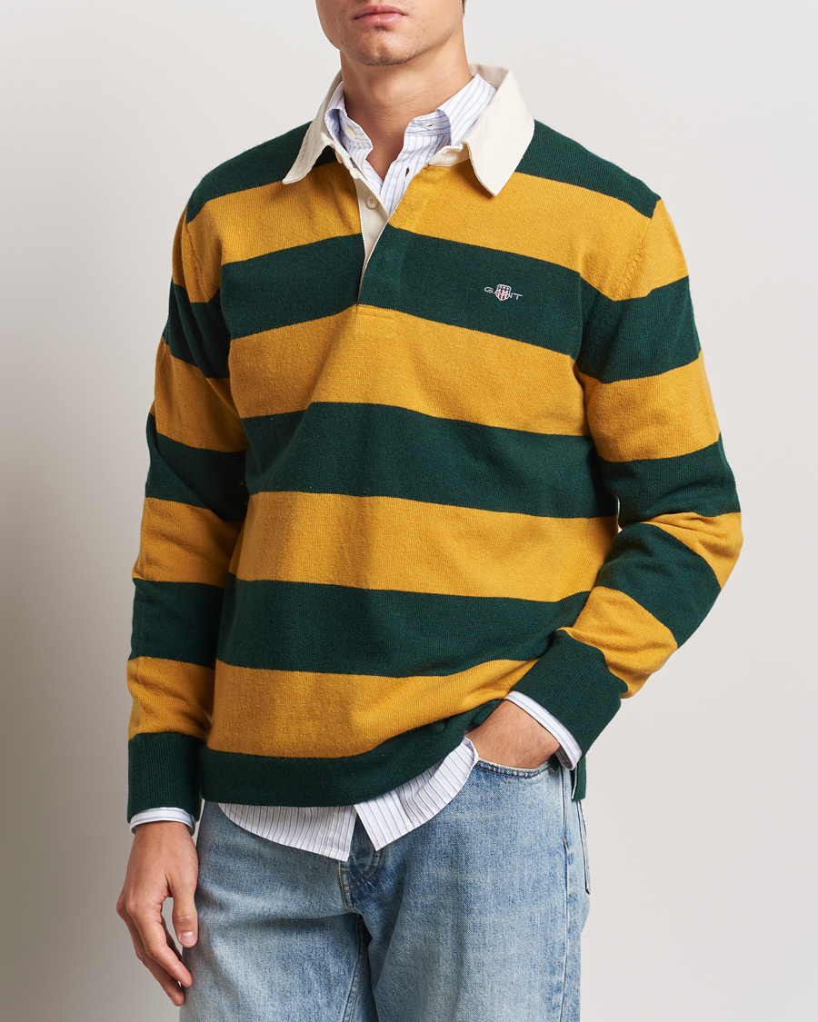 Men | Sweaters & Knitwear | GANT | Extra Fine Lambswool Striped Rugger Tartan Green